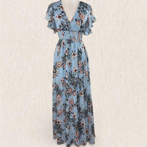 Baltic Born Blue Floral Maxi Dress Size XS Romantic Boho Fairycore Wedding Guest - Picture 1 of 8